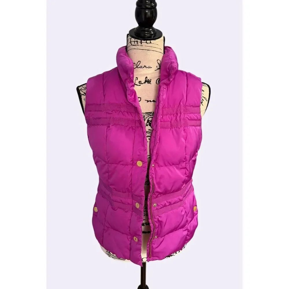 Lilly Pulitzer Kate Puffer Vest Magenta Pink Floral Lined XS 73540